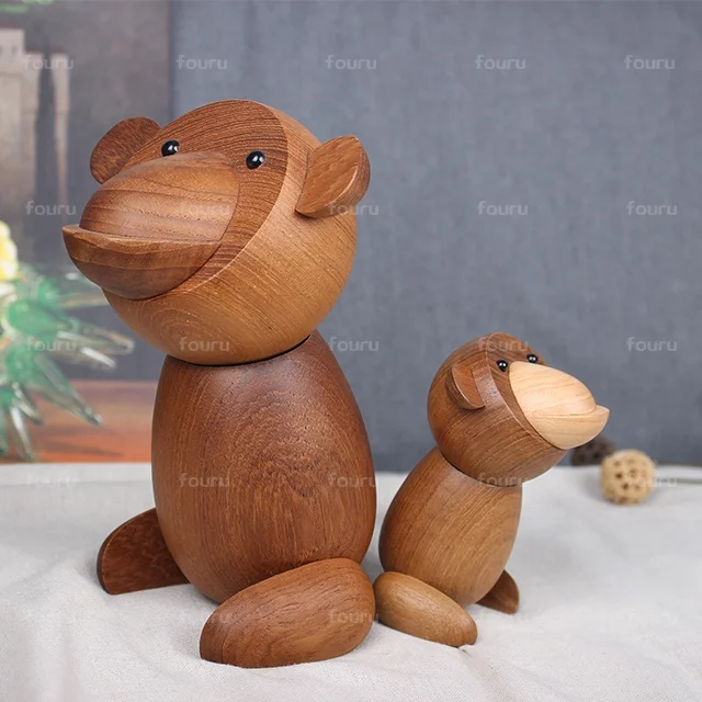 Nordic Style  Wooden Animal Figurines Wood Japanese Monkey Figures Home Decor Ornaments Crafts Boy Toys & Hobbies
