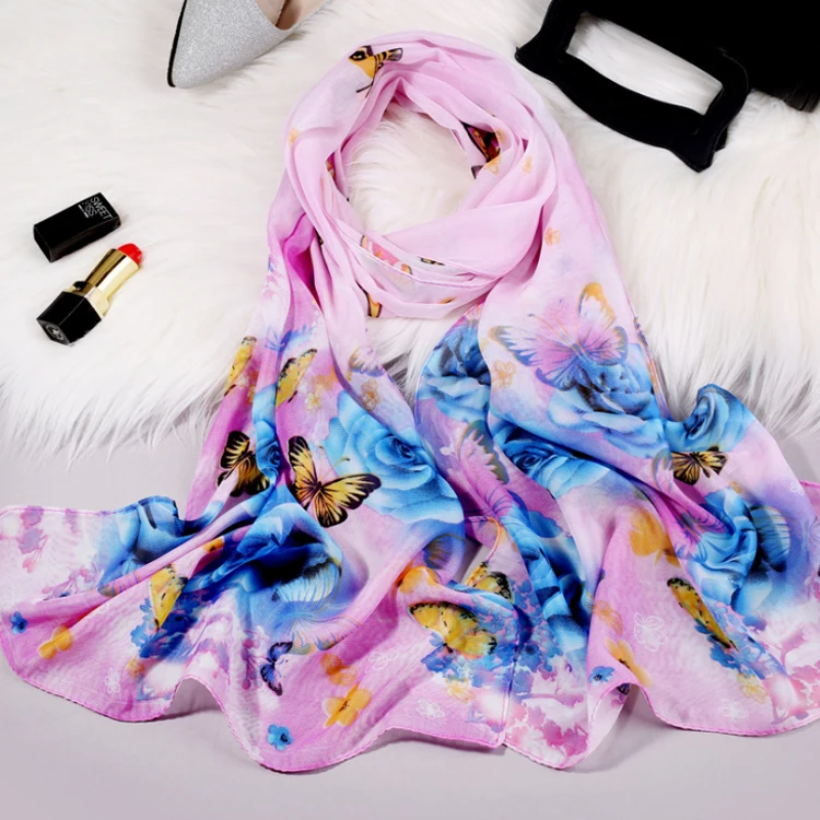 New Model Shawl Fashion Cheap Infinity Flowers Chiffon Scarf Shawl 155*50CM Scarf Ladies Beautiful Scarfs Neck Cover YF-L-00302
