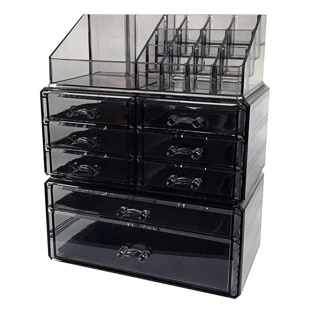 Hot Brown 3 Pieces Set Plastic Acrylic Makeup Cosmetic Organizer Jewelry Storage Drawers Lipstick Display Makeup Boxes Case