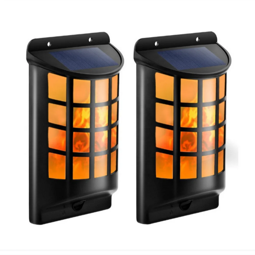 led outdoor wall mounted garden sensor  landscape emergency lamps flickering yard solar fence  fire dancing flame wall light