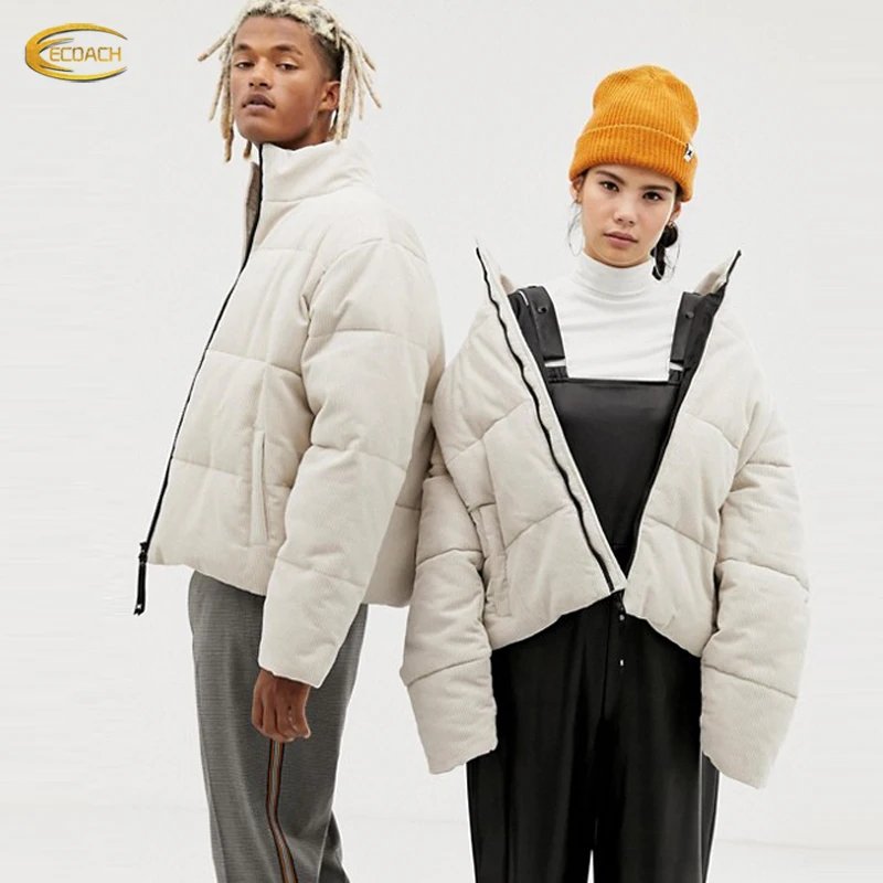 Wholesale jacket factory custom woven label unisex stand collar corduroy cotton-padded puffer jacket