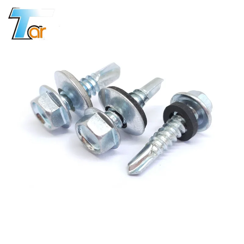
hex washer head self drilling screw with black and grey epdm washer, roofing screw 