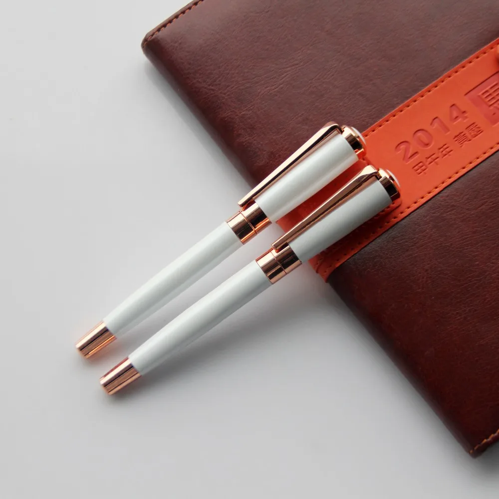 Weeding Gifts White Color Rose Gold Trim Luxury Roller  Pen And Roller Pen Set