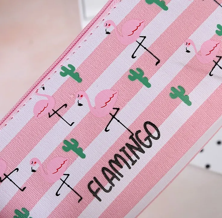 Милый пенал с фламинго, Холщовый Подарочный чехол, школьный пенал, пенал, сумка для карандашей, школьные принадлежности, канцелярские принадлежности
