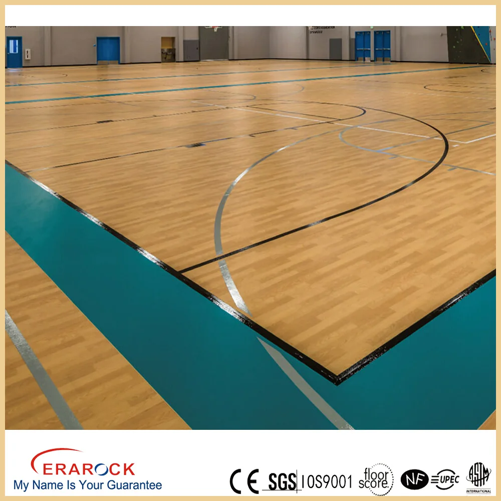 vinyl flooring wood plank for basketball / badminton court used floor pvc pu sports flooring