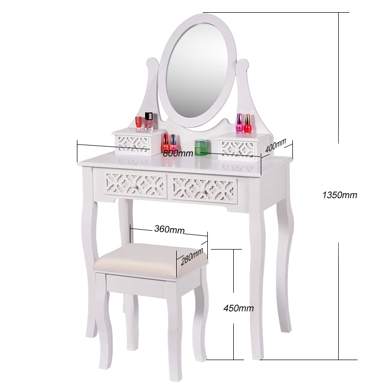 
OEM white mirror furniture dressing table with chair 