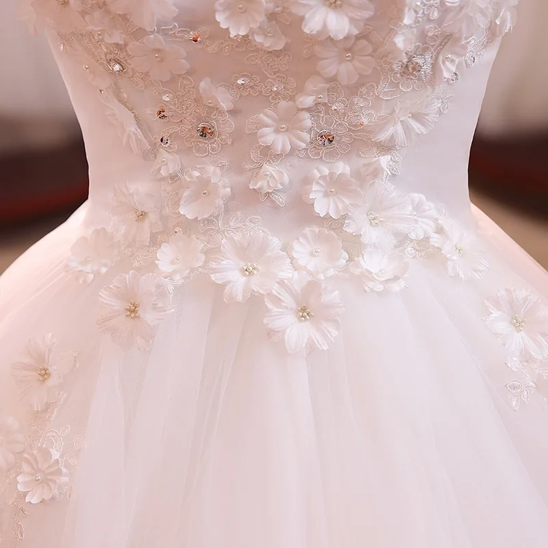 2018 Luxury Flower Ball Wedding Dresses Royal Bridal Gowns Lace Up Back Long Sleeves Wedding Dress