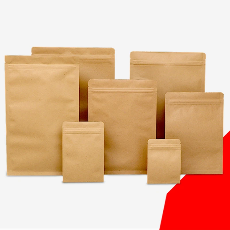 POLYSMARTS Side Sealing Foil Lined Brown Kraft Paper Flat Bottom Coffee Bean Bag With Zip Lock@
