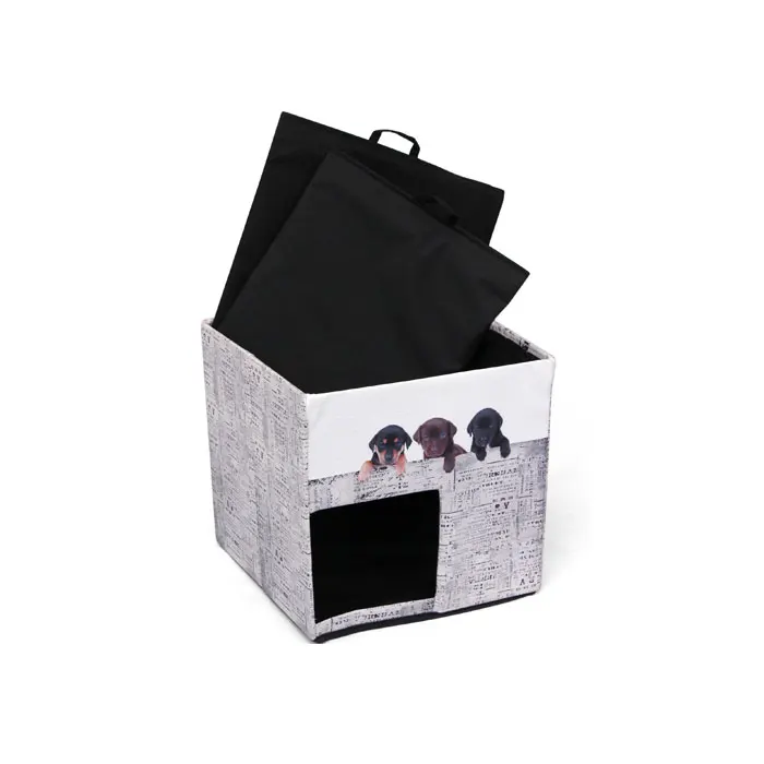 PVC Leather Cat Cage Folding Pet House Ottoman Dog Bed House