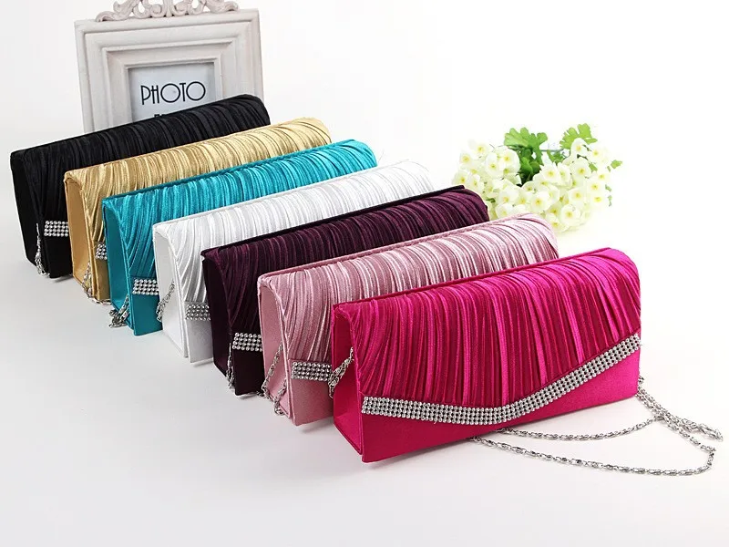 2016 classic Women satin gold blue black white gold purple Wedding handbag Clutch Party prom bag