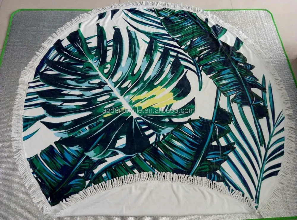 Custom Customised screen Printed Microfiber Circle Beach Towel Large Mandala Round Shape With Tassels Turkish Towel