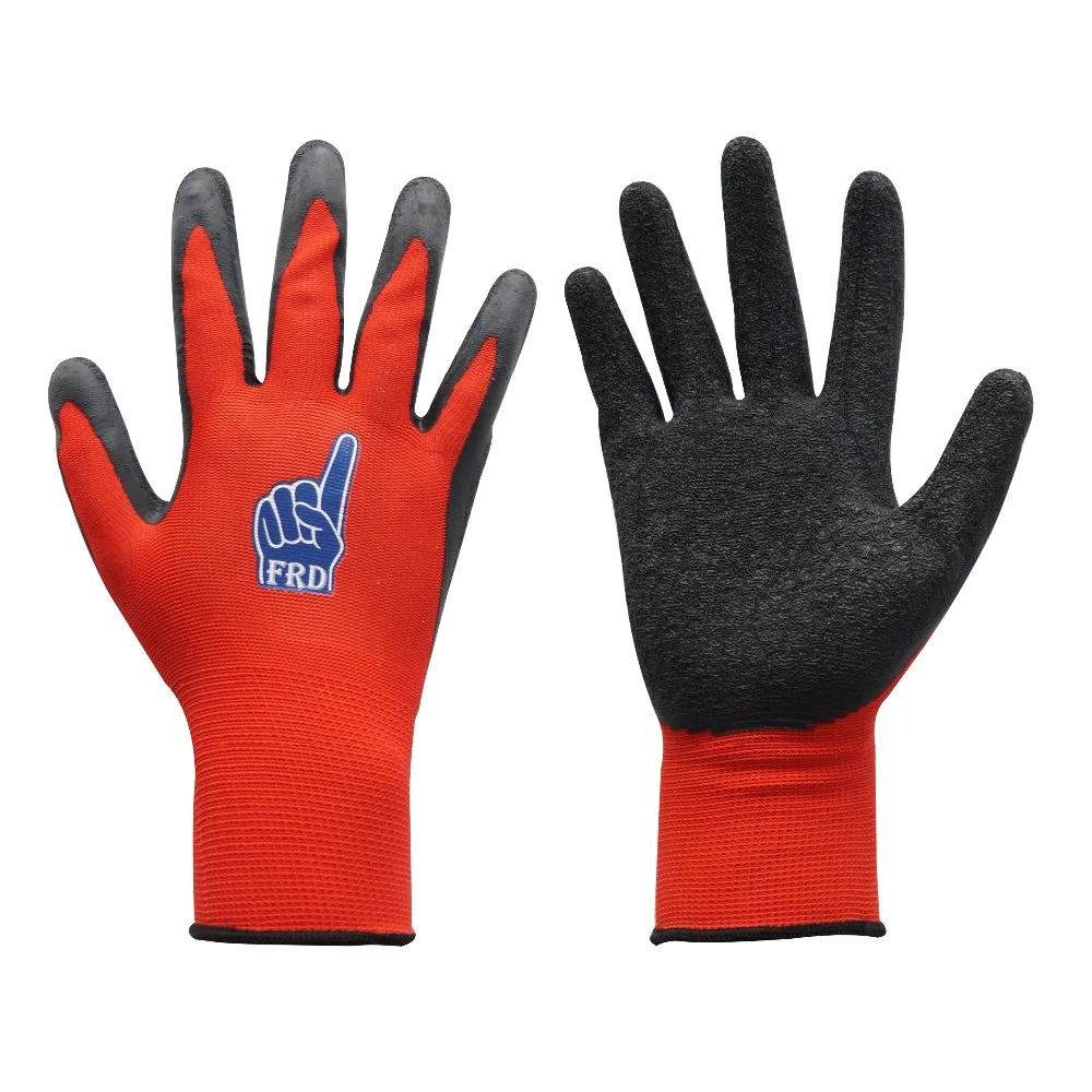 rubber coated safety hand gloves with wrinkle finish machine latex gloves