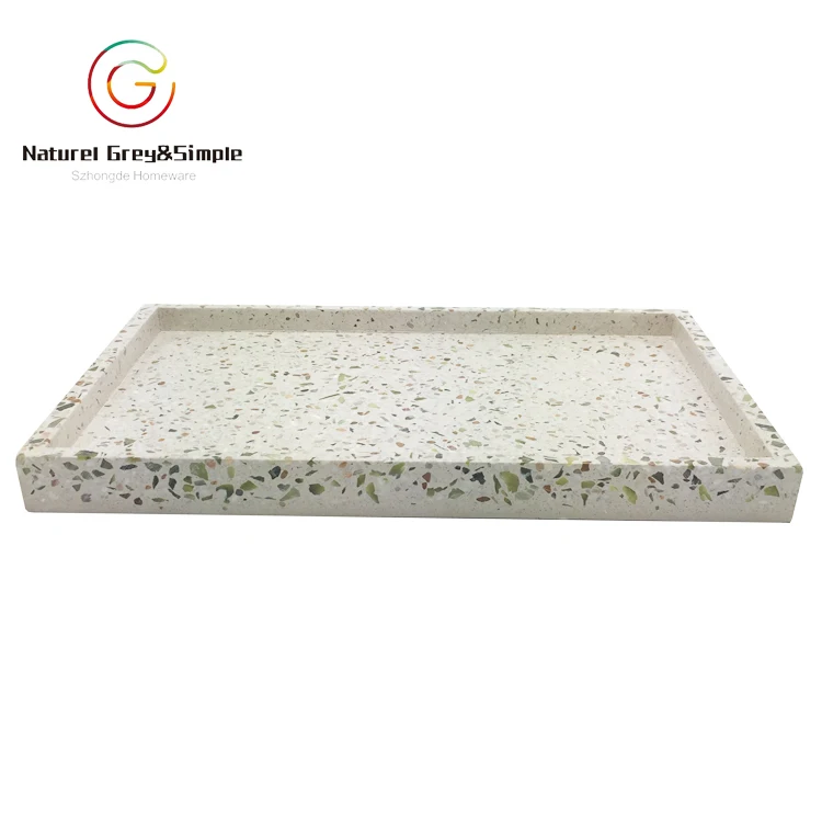 
Natural Stone White Real Terrazzo Square Platter Serving Tray 