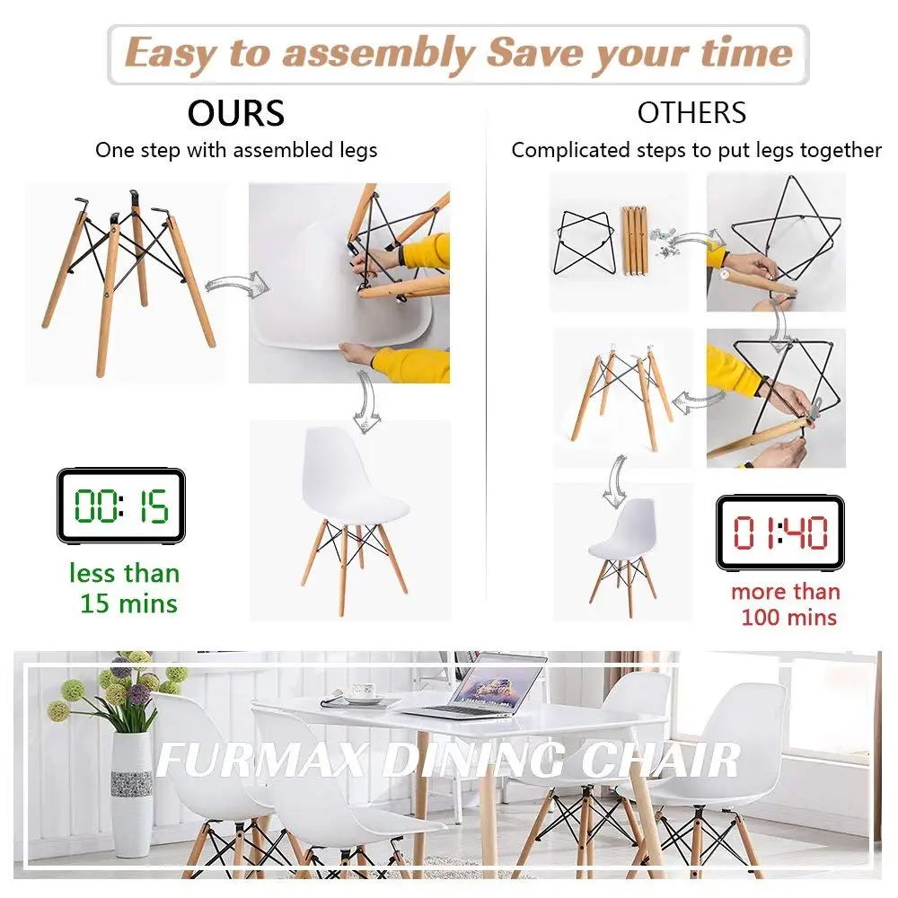 
Dining Chair Mid Century White Modern air-dried Plastic Chair 