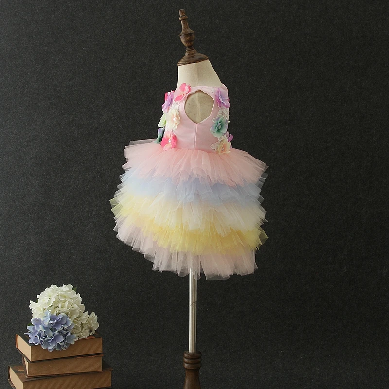 2019 Unique Design Pink Flower 1 Year Old India Summer TUTU Baby Girl Princess Dresses For Holiday Birthday Party