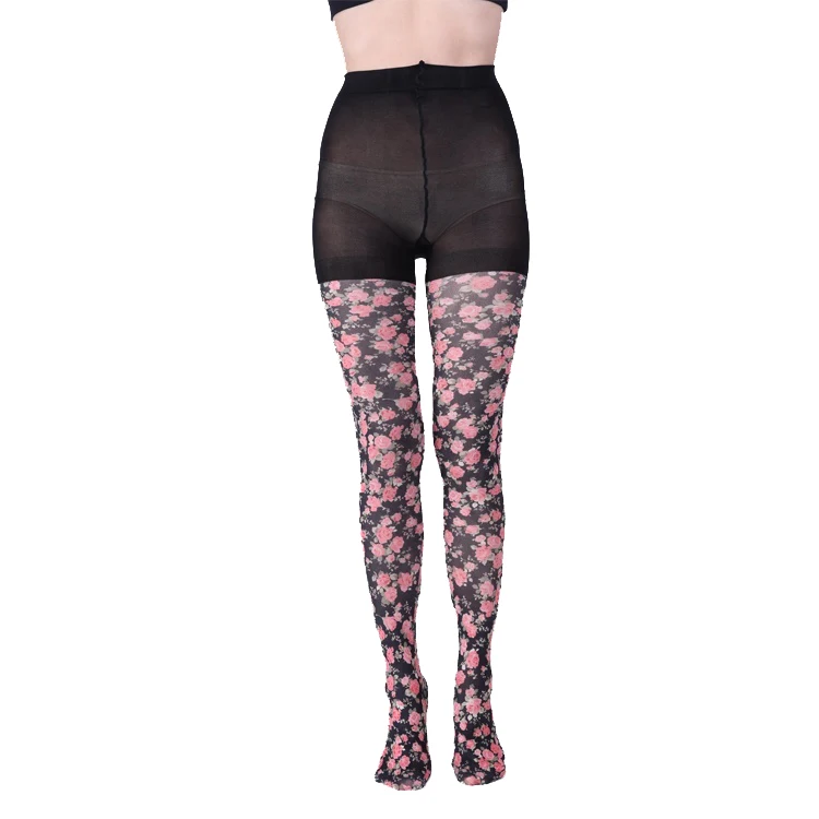 Wholesale healthy breathable non-slip sexy 360 digital flower printing nylon tights colored pantyhose