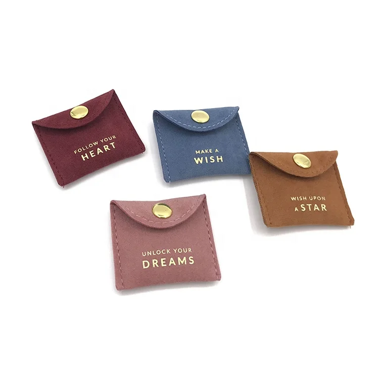 Wholesale price custom logo envelope shape suede flap jewelry earring necklace pouch bag with snap closure