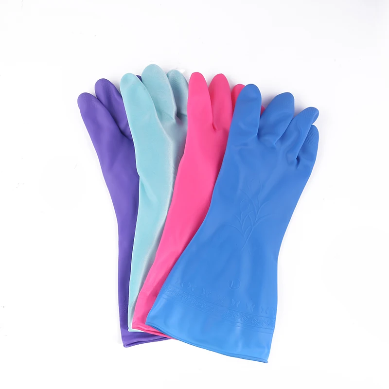 Yellow and Red Household Latex Rubber Gloves 40g-70g Unlined and Flocklined