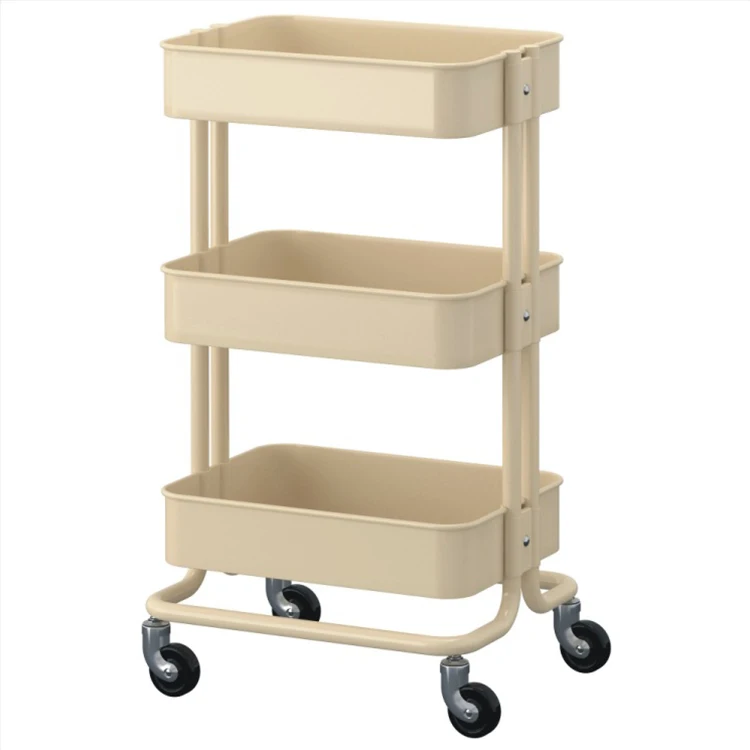 Bedroom Furniture 3 layer lasker trolley cart rolling organization cart wheels metal 3 deep bins