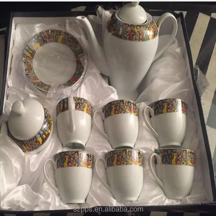 17pcs Ethiopian Ceramic Tea Set Queen Sheba tea cups set