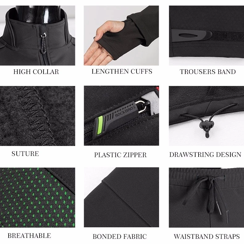 ROCKBROS Long sleeve Cycling Sets Winter Thermal Fleece Jersey  Windproof Reflective Rainproof Riding sportswear cycling jacket