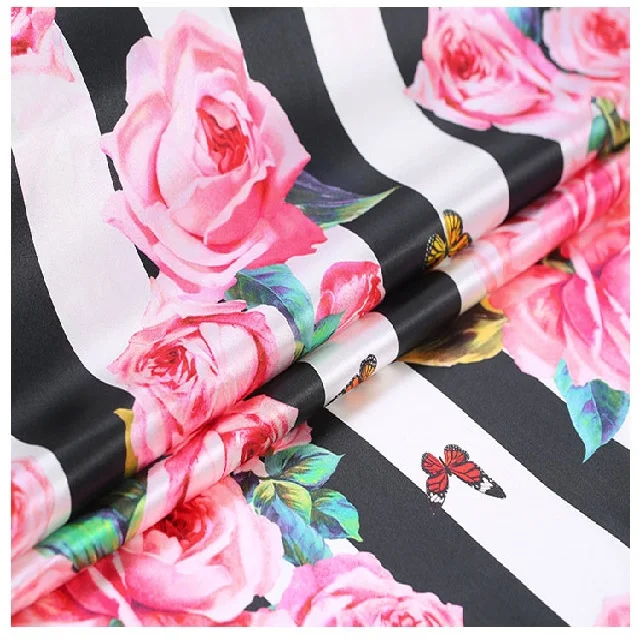 
stretch silk charmeuse fabric natural silk fabric flower silk fabric for fashion scarf 