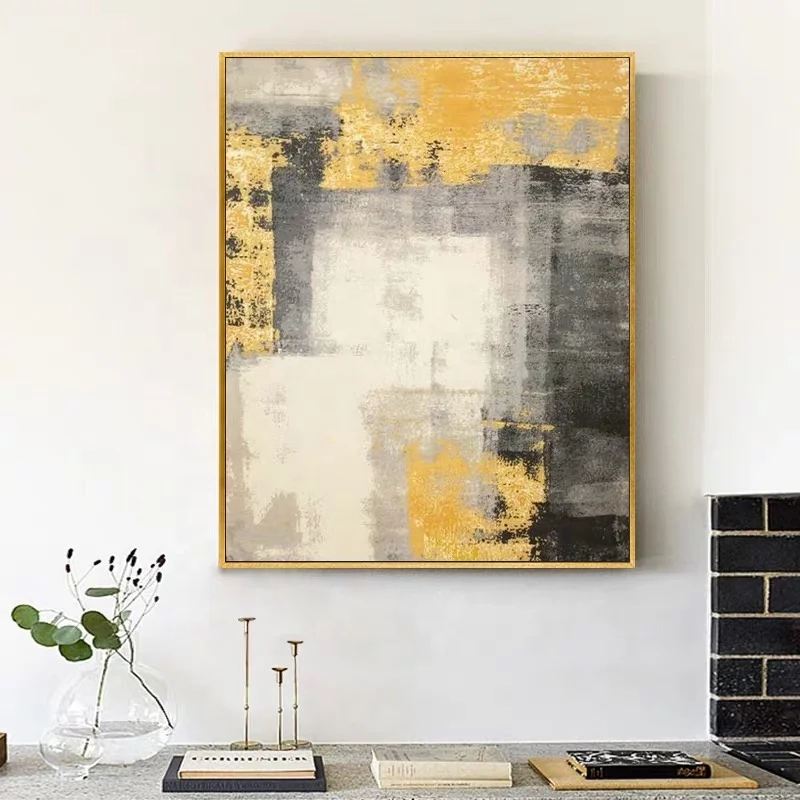 Modern abstract oil paintings yellow canvas paintings wall art pictures for home bedroom decoration as a gift office wall art