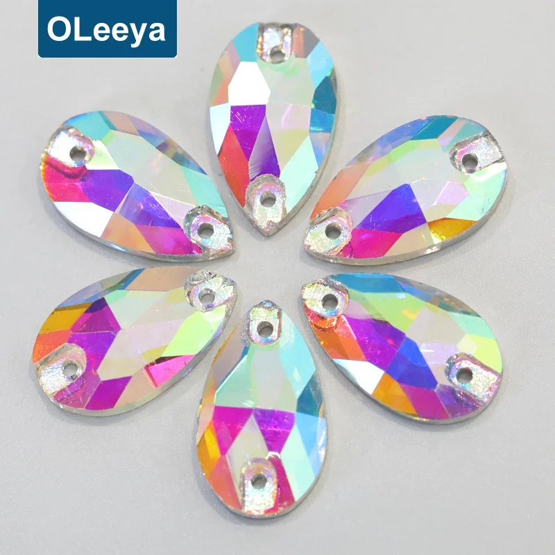 OLeeya Factory Wholesale Popular 3A Glass 10.5*18MM Pear Drop Crystals Teardrop Sew on Rhinestones For Dresses