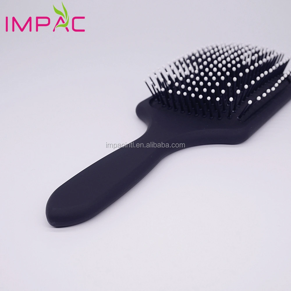 Top grade plastic matte black large paddle hair brush with soft touch handle