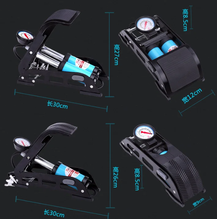 High Pressure Portable Pedal Type Car Bicycle Tire Double Cylinder Foot Pump