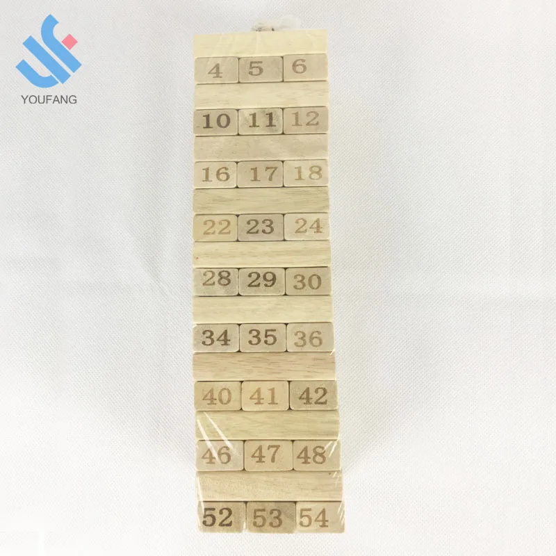 YF-J054  customized wooden 54pcs building blocks wood layer stack giant tumbling tower wooden stacking building blocks