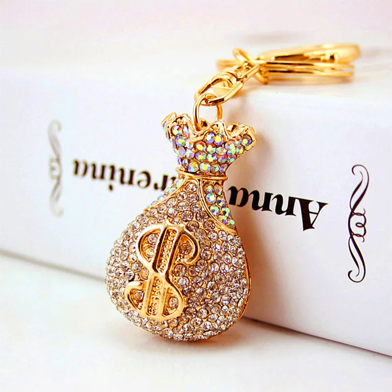 
Creative Crystal Lucky Money Bag Shape Keychain Car Key Chain Metal Pendant Female Bag Accessories Keychain Small Gift 