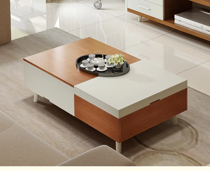 The glossy PVC white and wood grain coffee table