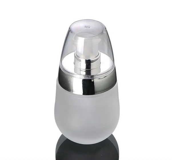30ml Empty frosted matte glass pump bottle with aluminum line and lid Unique luxury cosmetic cream jar Lotion container