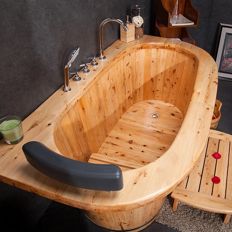 wooden bathtub with Hand rest center drain Soak Body Spa Tubs
