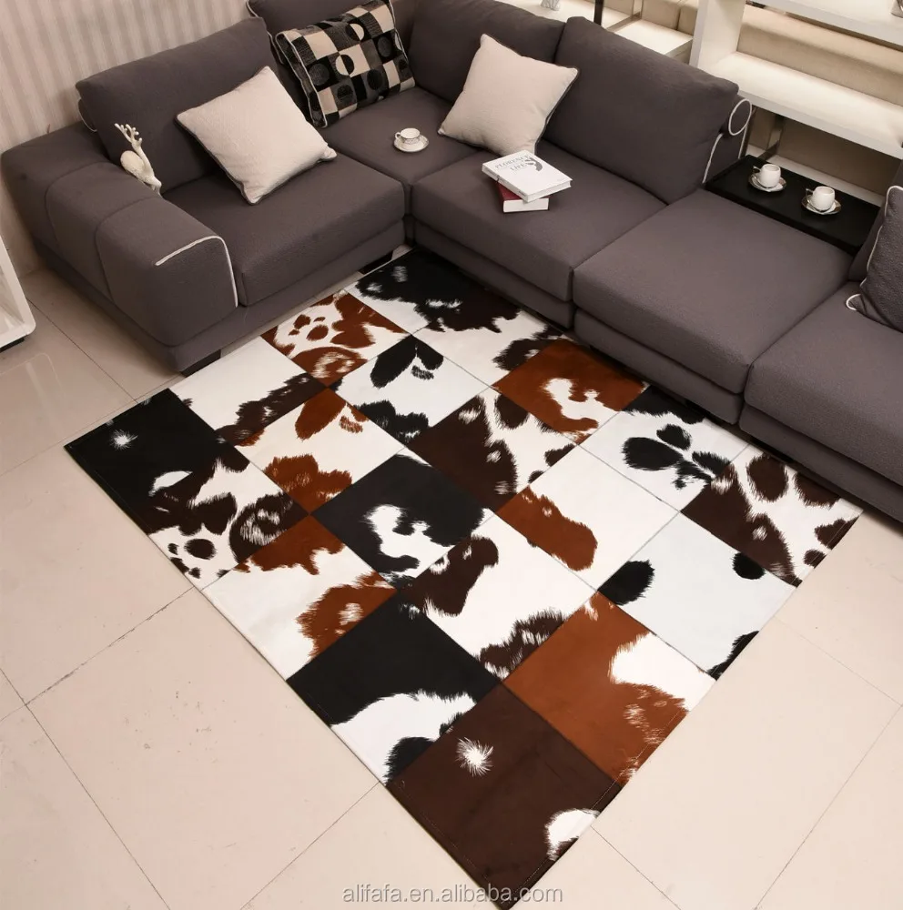 Fake Leather Cowhide Animal Skin Patchwork Area Carpet and Rug