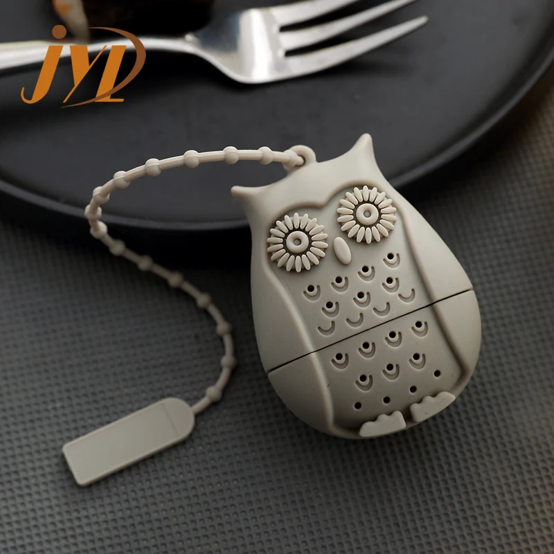 Оптовая продажа силиконовый сепаратор в форме милой совы для приготовления чая ситечко заваривания