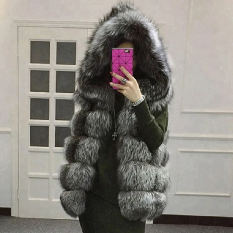
Hot Selling Women Winter Fluffy Fashion Salable Pink Fox Fur Coat 