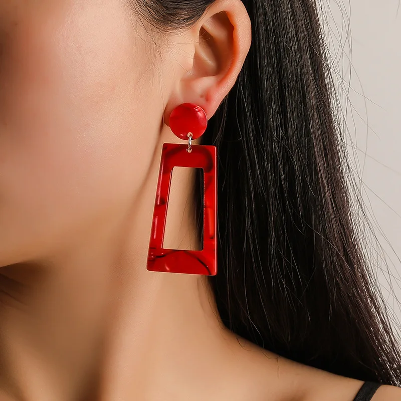 Fashion drop earrings ethnic geometric rectangle shape acetate acrylic earrings women jewelry