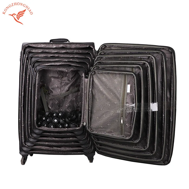 Factory wholesale soft fabric suitcase travel trolley luggage sets for outdoor
