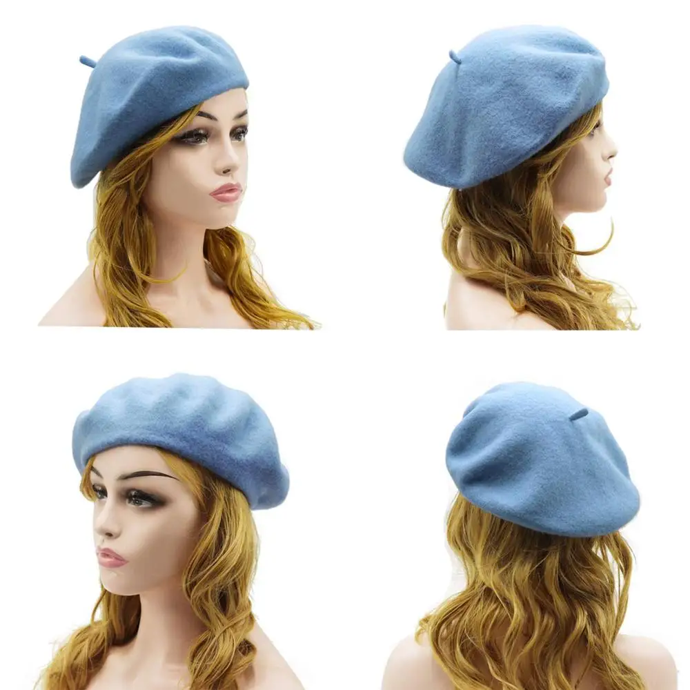 Wool Beret Hat,Solid Color French Style Winter Warm Cap for Women Girls Lady