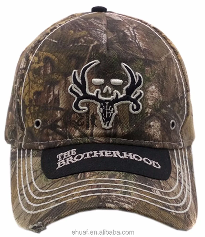 6 panel structured cotton and spandex forest real tree camo fitted custom baseball full cap flex hat