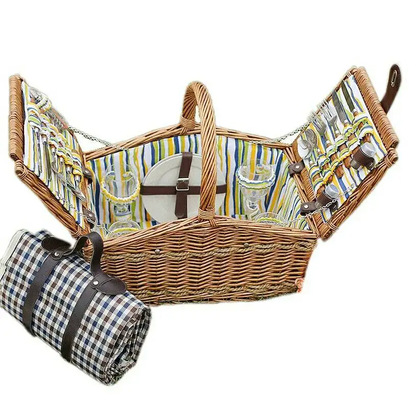 
new willow picnic basket for four person tableware rattan outdoor wicker picnic basket 