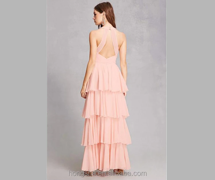 Tiered Belted Gown2017 Elegant Bridal Chiffon Gown Dress shirred tiered layers an attached sash belt HSH6013