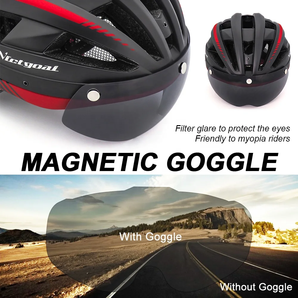 VICTGOAL Bike Helmet Led Flashlight MTB Cycling Helmet Sun Visor Goggles