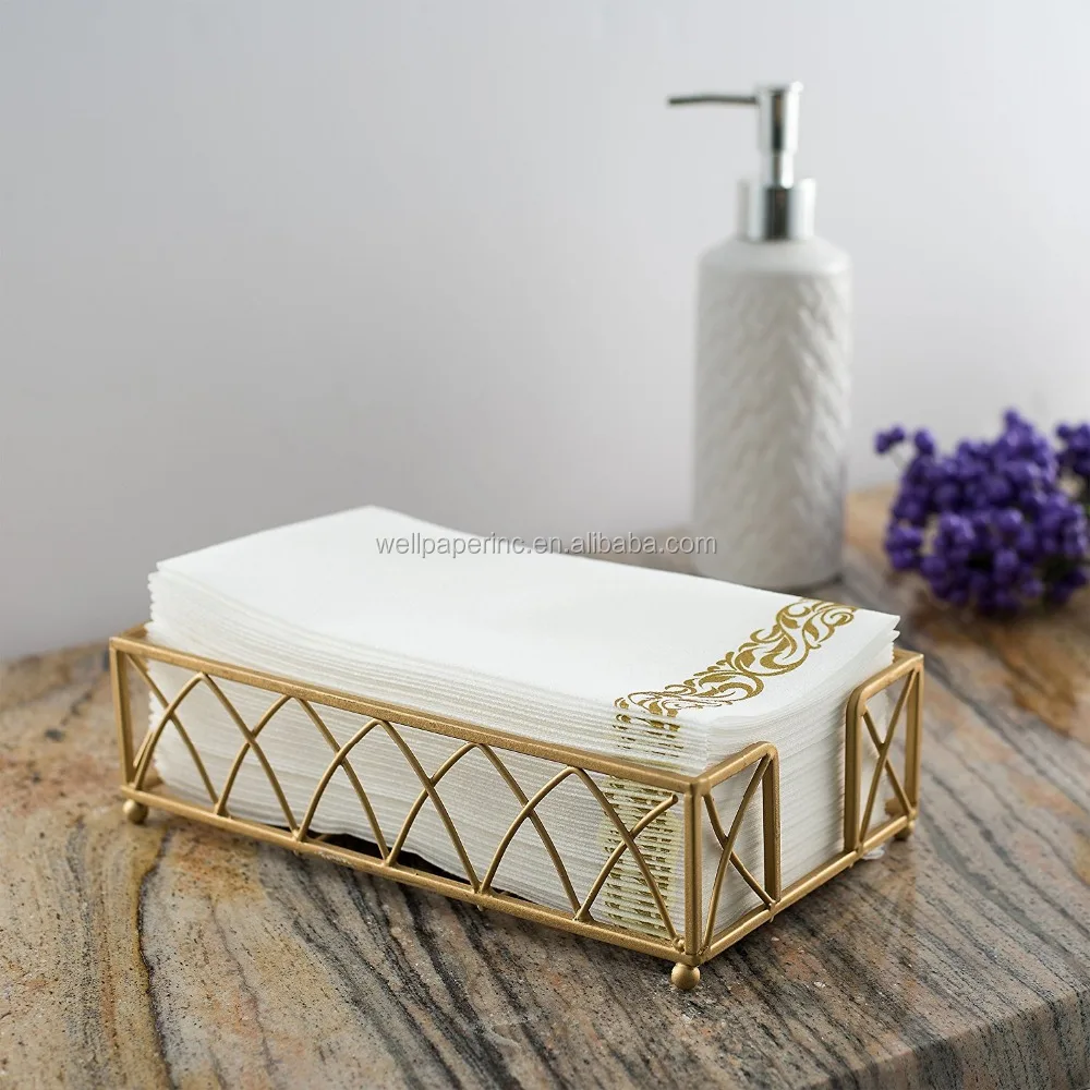 Soft and Absorbent Linen-Feel Paper Guest Towels Disposable Hand Towels & Decorative Bathroom Napkins White and Gold (100-Pack)