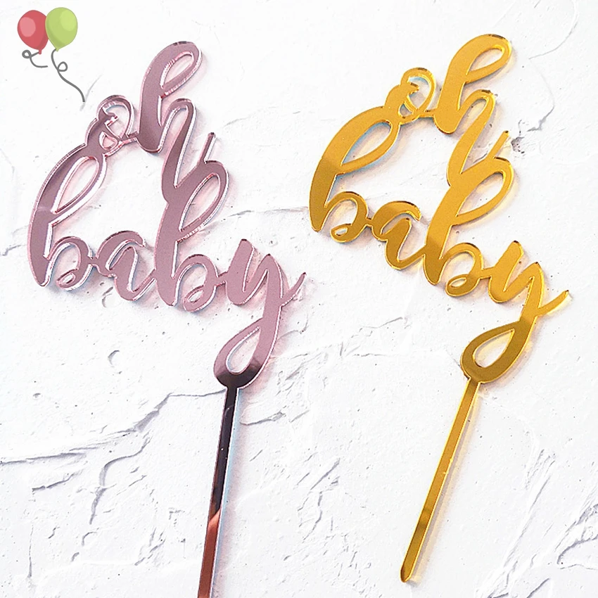 Rose Gold Acrylic Oh Baby Cake Topper Cupcake Toppers Baby Shower Party Supplies SQ266