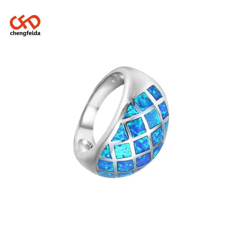 
Grid design Blue Opal Fashion and 925 Sterling Silver Ring Sizes 6-10 