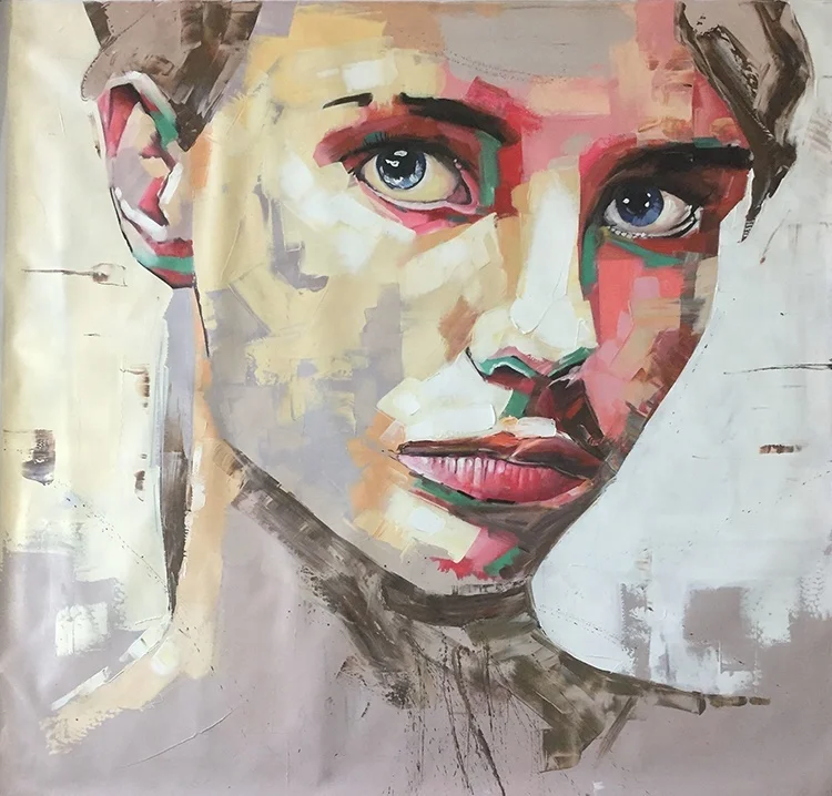 
Modern pop art original handmade woman face portrait knife oil painting on canvas 