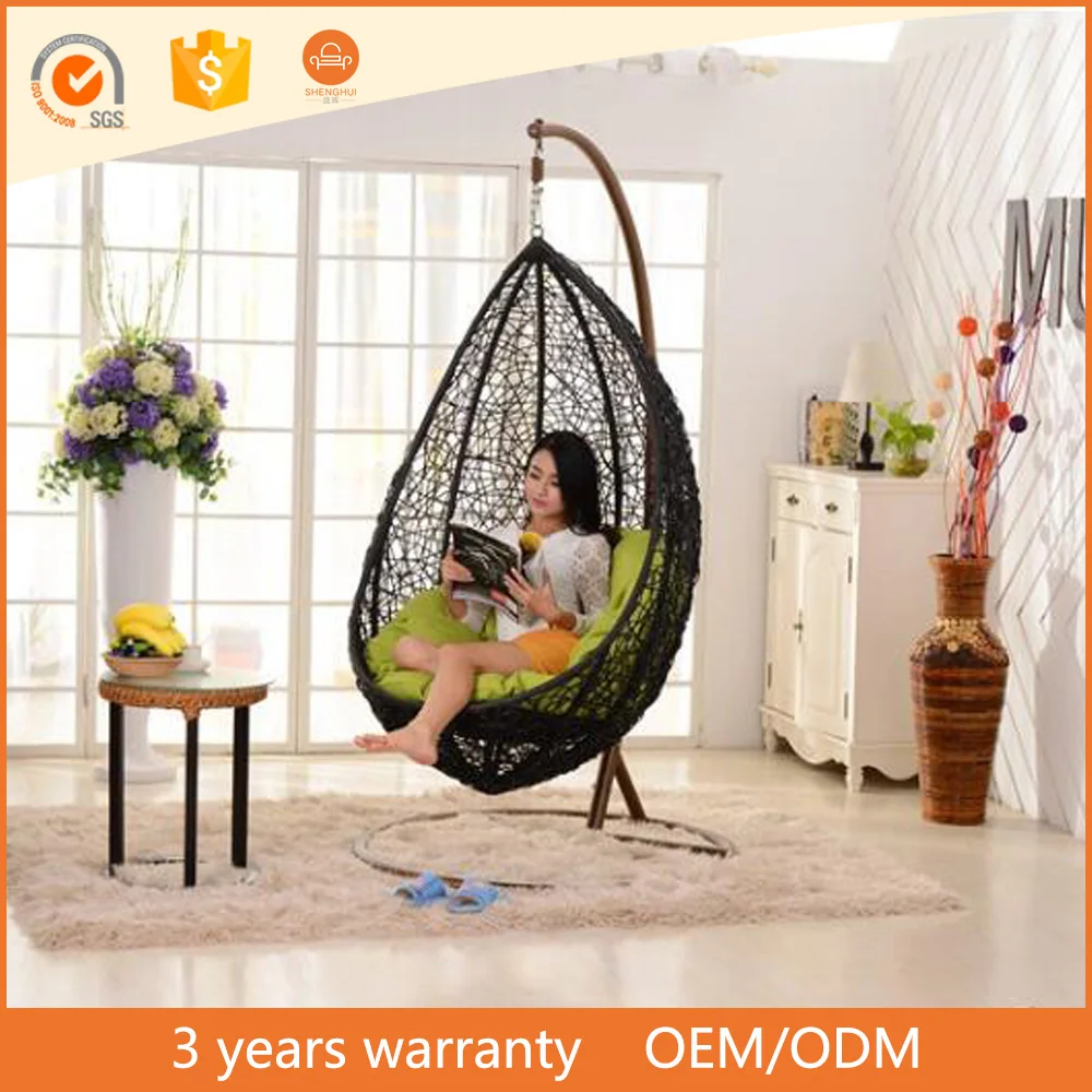 
Balcony Garden Handmade Egg Shaped Swing Rattan Chair / Reclining Outdoor Swing Chair 